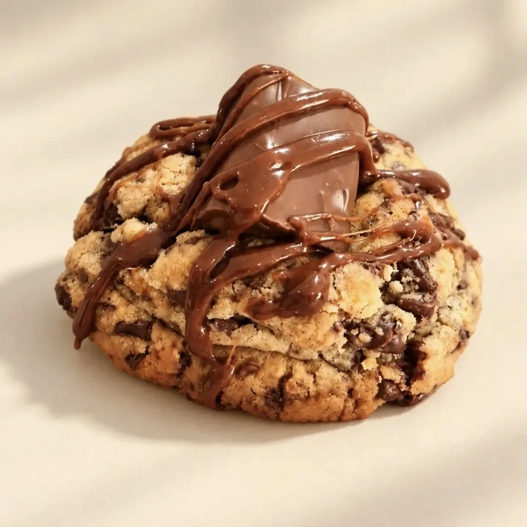 A thick American-style Barone cookie with a chocolate drizzle