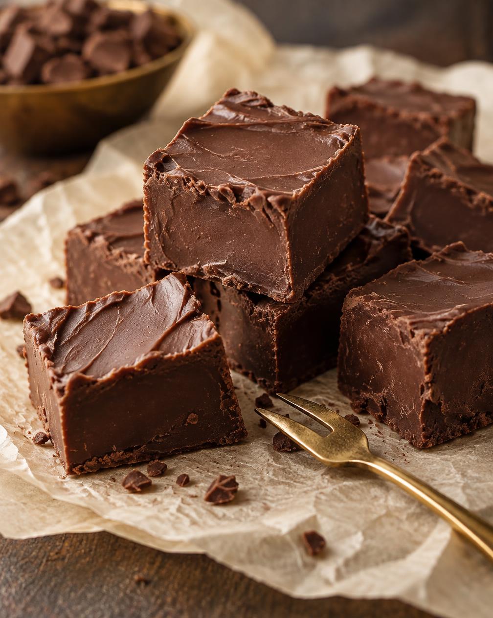 Hand-cut cubes of rich chocolate fudge